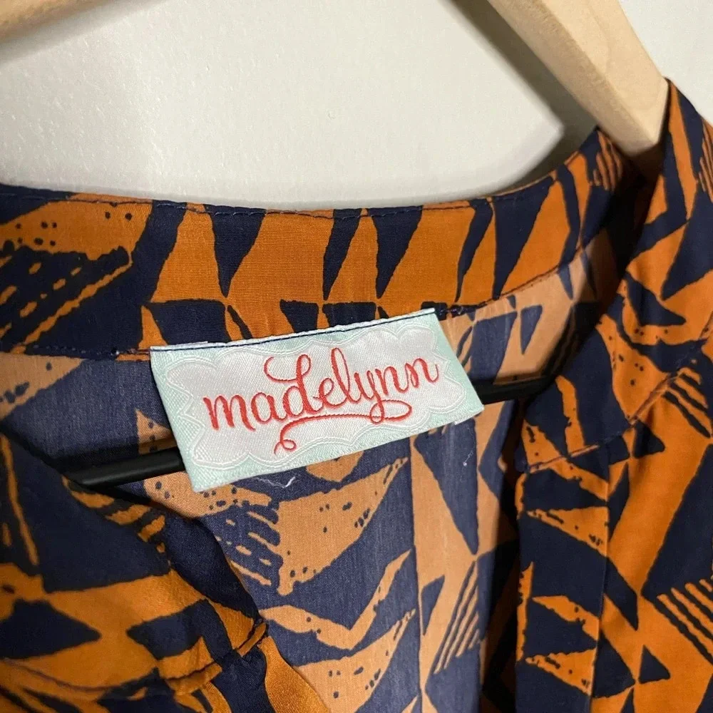 Vintage Madelynn womens dress navy orange size tag missing VTG small or medium - Picture 9 of 11